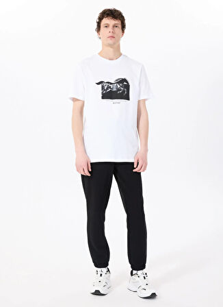 Mustang Bisiklet Yaka Baskılı Beyaz Erkek T-Shirt M5SM-TST1274