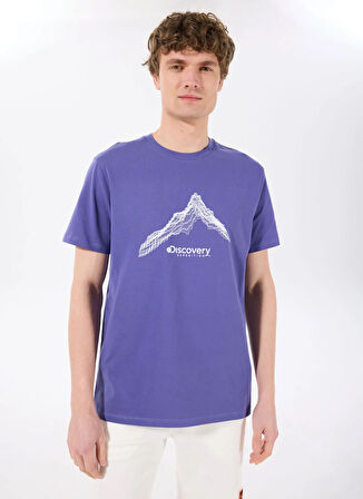 Discovery Expedition D5SM-TST3775 Mor Bisiklet Yaka Relaxed Baskılı Erkek T-Shirt