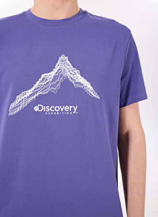 Discovery Expedition D5SM-TST3775 Mor Bisiklet Yaka Relaxed Baskılı Erkek T-Shirt