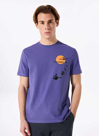 D5SM-TST3773 Mor Bisiklet Yaka Relaxed Fit Baskılı T-Shirt