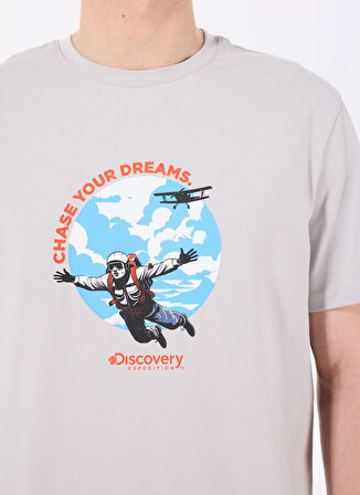 Discovery Expedition D5SM-TST3774 Gri Bisiklet Yaka Relaxed Baskılı Erkek T-Shirt