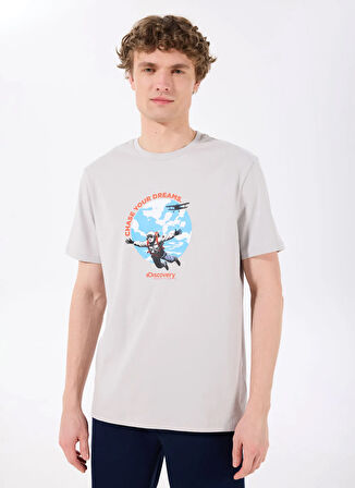 Discovery Expedition D5SM-TST3774 Gri Bisiklet Yaka Relaxed Baskılı Erkek T-Shirt
