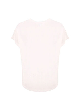 D5SL-TST3544 Beyaz V Yaka Relaxed Baskılı Kadın T-Shirt