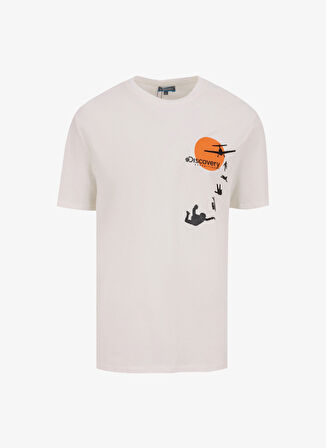 D5SM-TST3773 Beyaz Bisiklet Yaka Relaxed Baskılı Erkek T-Shirt