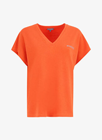 Discovery Expedition D5SL-TST3544 Nar Çiçeği V Yaka Relaxed Düz Kadın T-Shirt