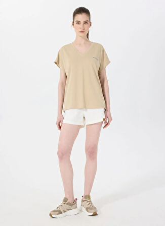 Discovery Expedition D5SL-TST3544 Bej V Yaka Relaxed Düz Kadın T-Shirt