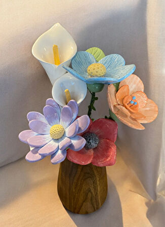 Gri Kozalak Beyaz Dekoratif Çiçek KÜÇÜK BEYAZ ÇİÇEK