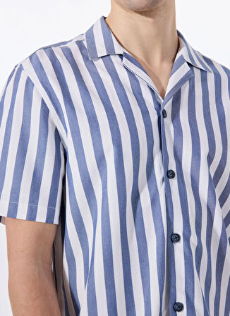 Mustang Relaxed Mavi - Beyaz Çizgili Erkek Gömlek M5SM-GML1053