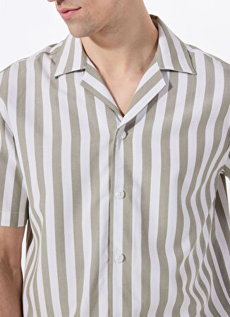 Mustang Relaxed Yeşil - Beyaz Çizgili Erkek Gömlek M5SM-GML1053