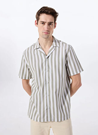 Mustang Relaxed Yeşil - Beyaz Çizgili Erkek Gömlek M5SM-GML1053