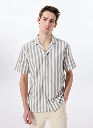 Mustang Relaxed Yeşil - Beyaz Çizgili Erkek Gömlek M5SM-GML1053