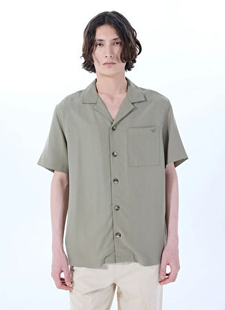 Haki Erkek Apaş Yaka Relaxed Nakışlı %100 Liyosel Gömlek M5SM-GML1052