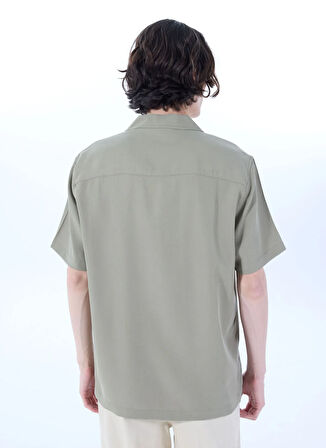 Haki Erkek Apaş Yaka Relaxed Nakışlı %100 Liyosel Gömlek M5SM-GML1052