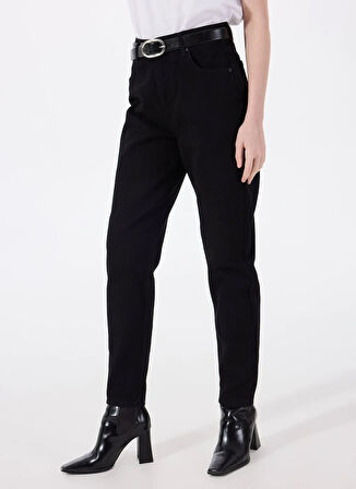 Mustang Standart Bel Normal Paça Mom Fit Siyah Kadın Denim Pantolon CHARLOTTE TAPERED-1011