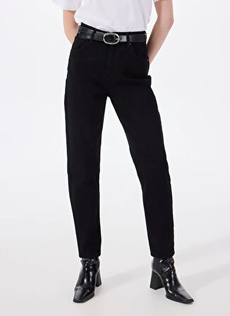 Mustang Standart Bel Normal Paça Mom Fit Siyah Kadın Denim Pantolon CHARLOTTE TAPERED-1011