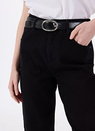 Mustang Standart Bel Normal Paça Mom Fit Siyah Kadın Denim Pantolon CHARLOTTE TAPERED-1011