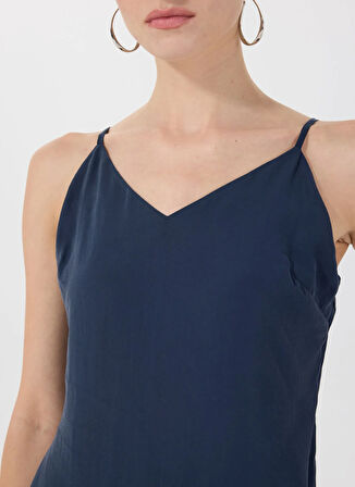 Lacivert Kadın V Yaka Askılı Uzun Elbise M5SL-ELB1623