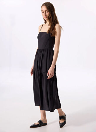 Siyah Kadın Kare Düz Elbise M5SL-ELB1212