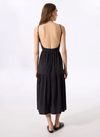 Siyah Kadın Kare Düz Elbise M5SL-ELB1212