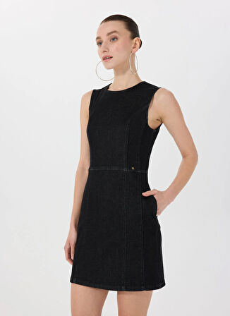 Siyah Kadın Yıkamalı Denim Elbise M5SL-ELB1625