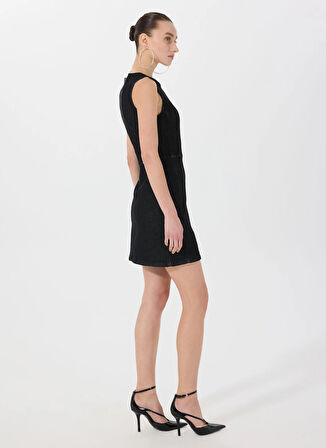 Siyah Kadın Yıkamalı Denim Elbise M5SL-ELB1625