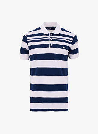 Mustang Çizgili Lacivert - Beyaz Erkek Polo T-Shirt M5SM-TST1342