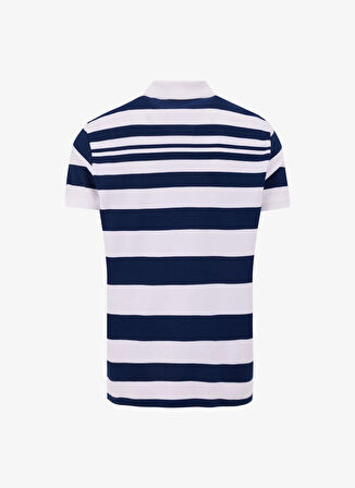Mustang Çizgili Lacivert - Beyaz Erkek Polo T-Shirt M5SM-TST1342
