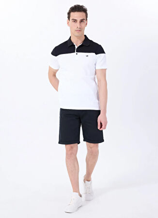 Mustang Blok Desenli Siyah - Beyaz Erkek Polo T-Shirt M5SM-TST1333