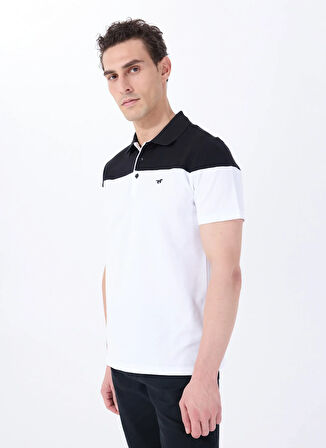 Mustang Blok Desenli Siyah - Beyaz Erkek Polo T-Shirt M5SM-TST1333