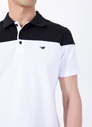 Mustang Blok Desenli Siyah - Beyaz Erkek Polo T-Shirt M5SM-TST1333