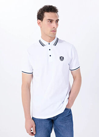 Mustang Nakışlı Beyaz Erkek Polo T-Shirt M5SM-TST1356