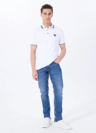 Mustang Nakışlı Beyaz Erkek Polo T-Shirt M5SM-TST1356