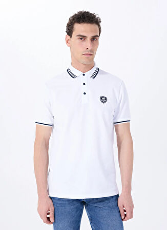 Mustang Nakışlı Beyaz Erkek Polo T-Shirt M5SM-TST1356