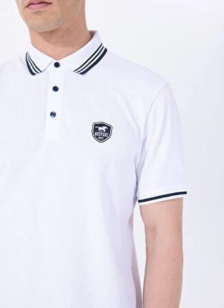 Mustang Nakışlı Beyaz Erkek Polo T-Shirt M5SM-TST1356