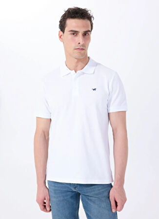 Mustang Baskılı Beyaz Erkek Polo T-Shirt M5SM-TST1335