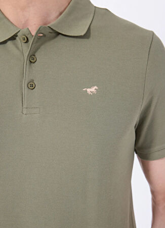 Mustang Baskılı Haki Erkek Polo T-Shirt M5SM-TST1335