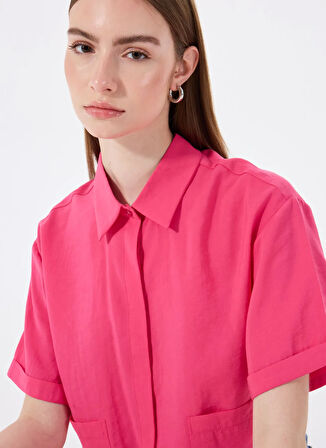 Mustang Normal Gömlek Yaka Düz Pembe Kadın Gömlek M5SL-GML1297