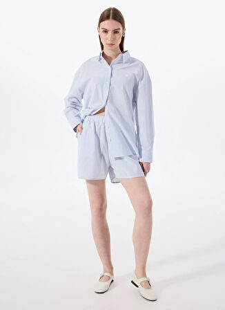 Mustang Lastikli Bel Standart Mavi - Beyaz Kadın Şort M5SL-SRT1724