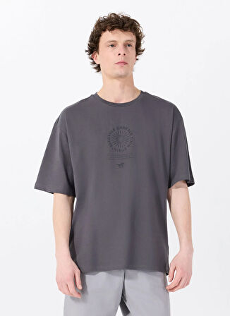 Mustang Bisiklet Yaka Baskılı Antrasit Erkek T-Shirt M5SM-TST1436