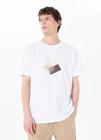 Mustang Bisiklet Yaka Baskılı Beyaz Erkek T-Shirt M5SM-TST1298