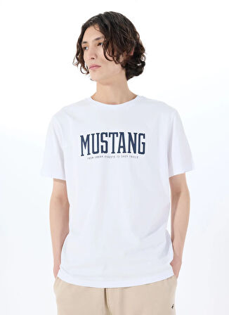 Mustang Bisiklet Yaka Baskılı Beyaz Erkek T-Shirt M5SM-TST1291