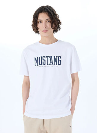 Mustang Bisiklet Yaka Baskılı Beyaz Erkek T-Shirt M5SM-TST1291