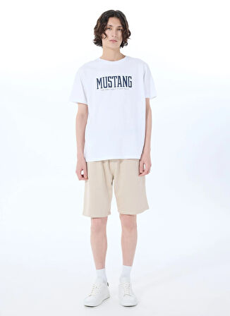 Mustang Bisiklet Yaka Baskılı Beyaz Erkek T-Shirt M5SM-TST1291