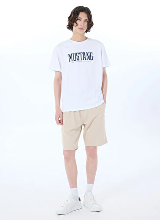 Mustang Bisiklet Yaka Baskılı Beyaz Erkek T-Shirt M5SM-TST1291