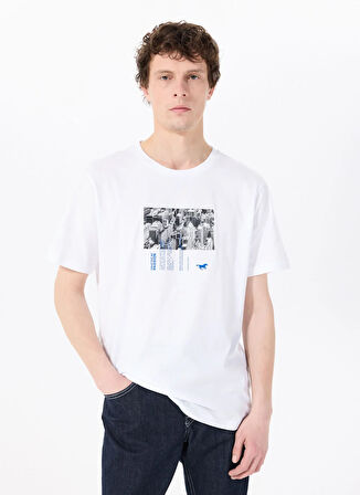 Mustang Bisiklet Yaka Baskılı Beyaz Erkek T-Shirt M5SM-TST1289