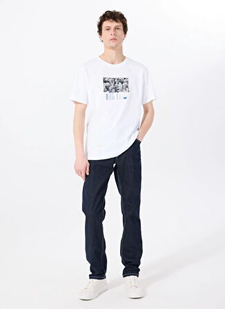 Mustang Bisiklet Yaka Baskılı Beyaz Erkek T-Shirt M5SM-TST1289