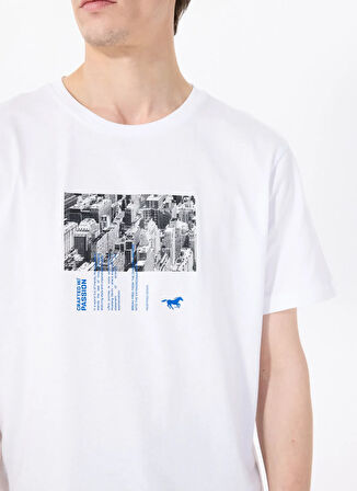 Mustang Bisiklet Yaka Baskılı Beyaz Erkek T-Shirt M5SM-TST1289