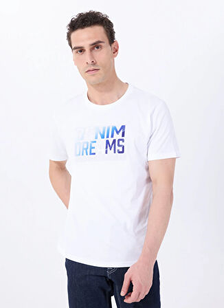 Mustang Bisiklet Yaka Baskılı Beyaz Erkek T-Shirt M5SM-TST1292