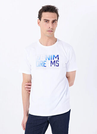 Mustang Bisiklet Yaka Baskılı Beyaz Erkek T-Shirt M5SM-TST1292