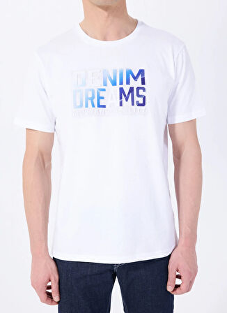 Mustang Bisiklet Yaka Baskılı Beyaz Erkek T-Shirt M5SM-TST1292